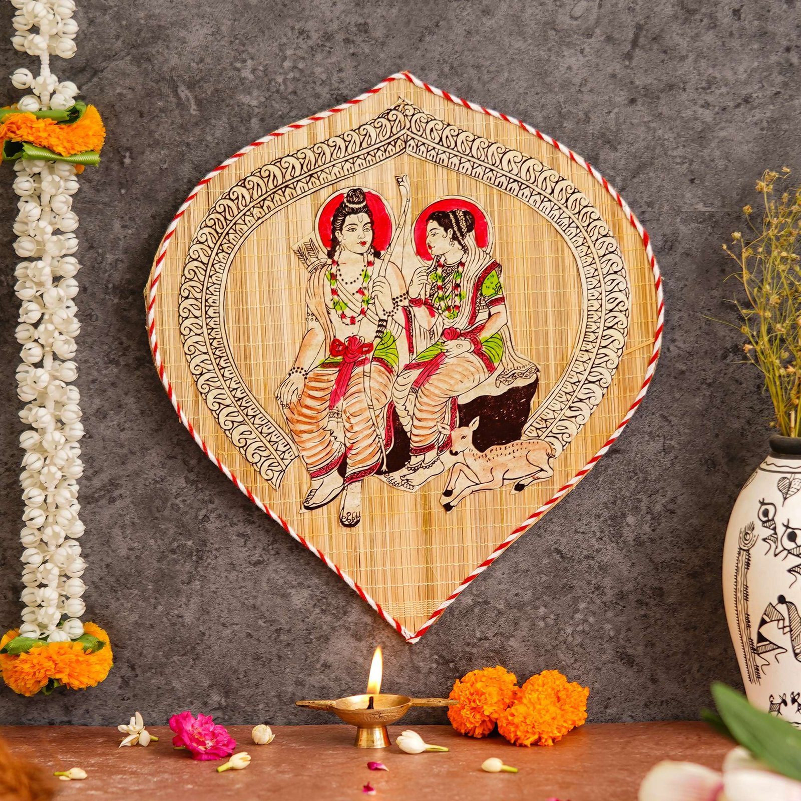 Bamboo Hand Crafted Leaf Design Wall Hangings Of Shri Ram Ji With Janaki Ji For Home D?cor | Bamboo Art For Wall Decor