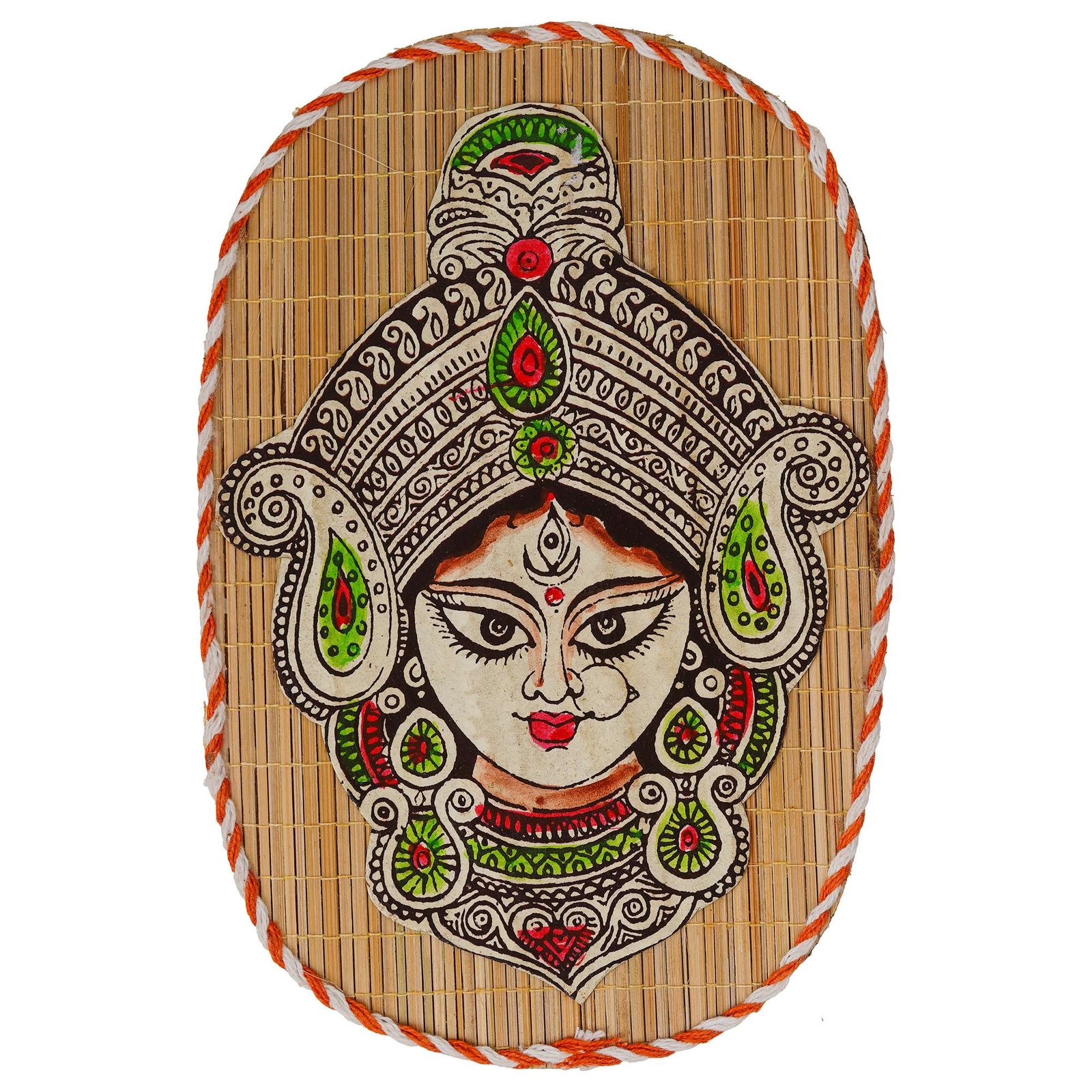 Oval Shaped Design Bamboo Hand Crafted Wall Hangings Durga Ji For Home D?cor | Bamboo Art For Wall Decor - Image 4
