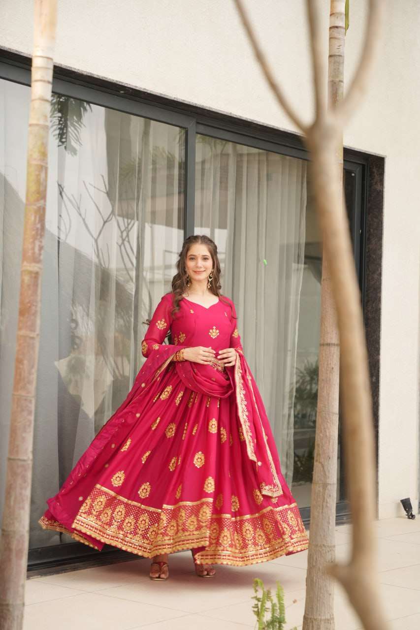 Women’s Ethnic Anarkali Style Floor-Length Gown in Magenta with Golden Zari Embroidery – Festive & Wedding Wear - Image 11
